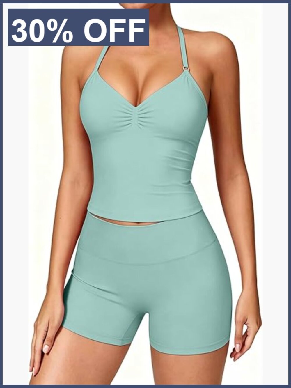 2 Piece Workout Sets Padded Tank Top and Seamless Gym Shorts Outfits